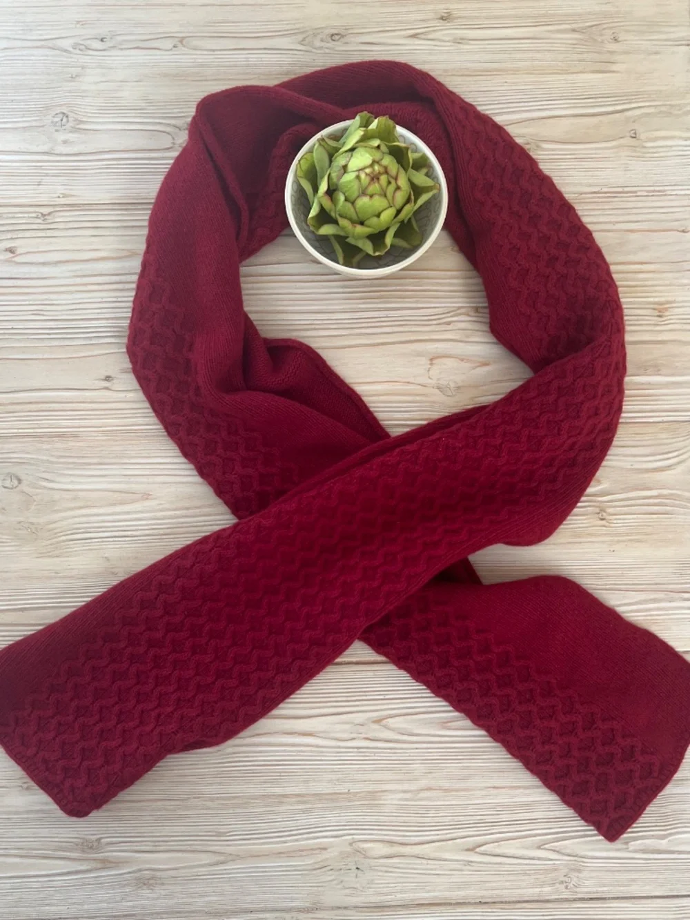 Portolano 100% Cashmere Scarf Made in Italy Cranberry Red Textured Knit